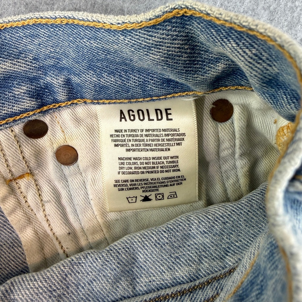 AGOLDE Parker High Rise Distressed Denim Short Light Wash Button Fly Size 25 - Picture 5 of 6